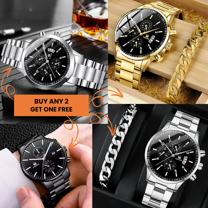 Timeless Stainless Steel Watch & Bracelet Set (Buy 2 Get 1 Free)