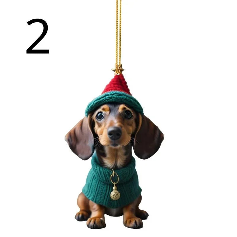 New Christmas 2D Fun Dachshund Dog Pendant Car Rearview Mirror Pendant Car Interior Accessories Christmas Tree Decor for Party