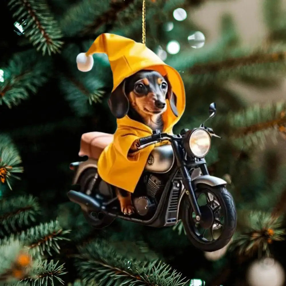 Motorbike Dog Hanging Decoration Acrylic Animal Pendant 2D Flat Home Christmas Tree Car Rearview Mirror Puppy Hanging Ornament