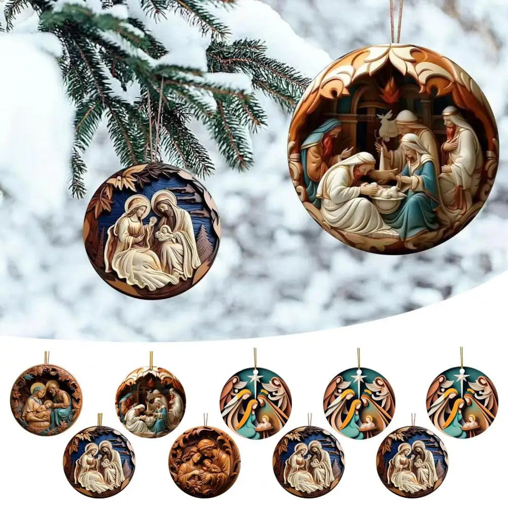 Nativity Scene Ornaments Acrylic Flat Hanging Pendant Keepsake The Birth Of Jesus Decor For Christmas Tree Party Car Wall Door