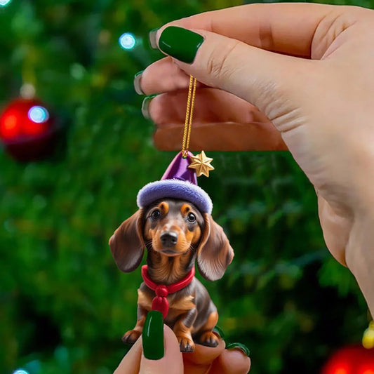 New Christmas 2D Fun Dachshund Dog Pendant Car Rearview Mirror Pendant Car Interior Accessories Christmas Tree Decor for Party