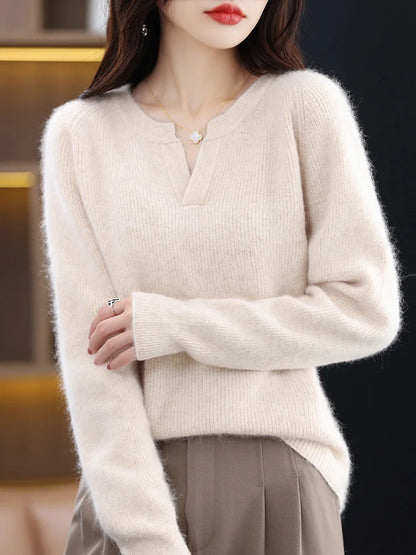 Elegant V-Neck Mink Cashmere Sweater