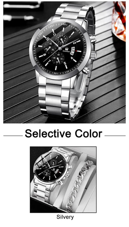 Timeless Stainless Steel Watch & Bracelet Set (Buy 2 Get 1 Free)