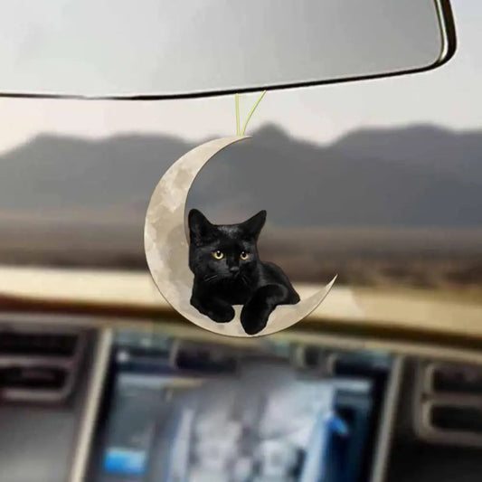 1pcs Cute Little Black Cat Lying On The Moon Hanging Cartoon Pendant Ornaments Ornament Keychain Car Pendant Cute Bag Car K7D6