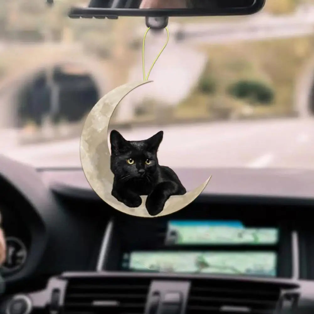 1pcs Cute Little Black Cat Lying On The Moon Hanging Cartoon Pendant Ornaments Ornament Keychain Car Pendant Cute Bag Car K7D6