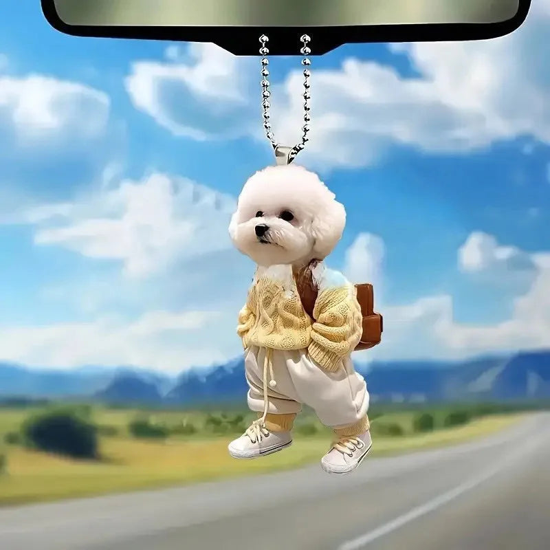 2D Acrylic Creative Puppy Man Backpack Rearview Mirrors Pendant Car Hanging Ornaments Car Decor Accessories Gifts Women Men