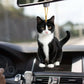 2D Acrylic Plush Black and White Cat Small Decorative Pendant for Car Rearview Mirror Decoration Pendant for Pet Enthusiasts