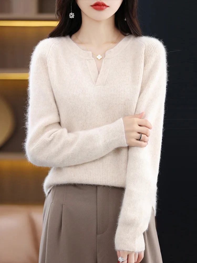 Elegant V-Neck Mink Cashmere Sweater