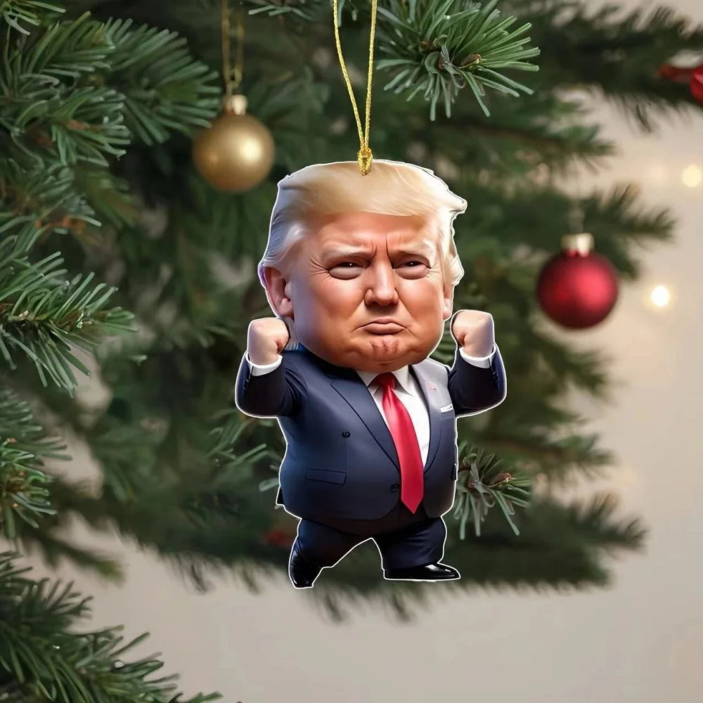 Cartoon Trump Pendant Christmas Tree Pendant Acrylic Funny Donald Trump Pendant Keychain for Car Doll Hanging Xmas Tree Pendants