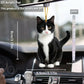 2D Acrylic Plush Black and White Cat Small Decorative Pendant for Car Rearview Mirror Decoration Pendant for Pet Enthusiasts