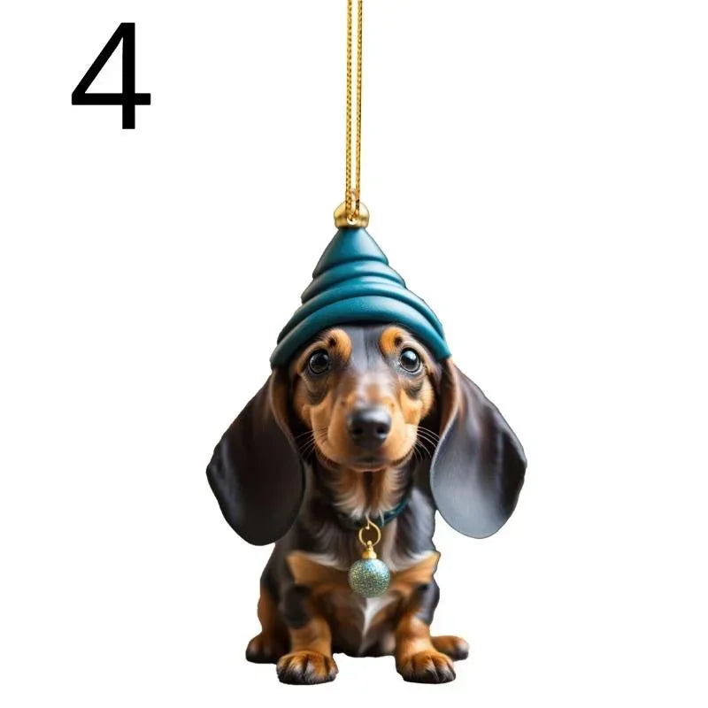 New Christmas 2D Fun Dachshund Dog Pendant Car Rearview Mirror Pendant Car Interior Accessories Christmas Tree Decor for Party