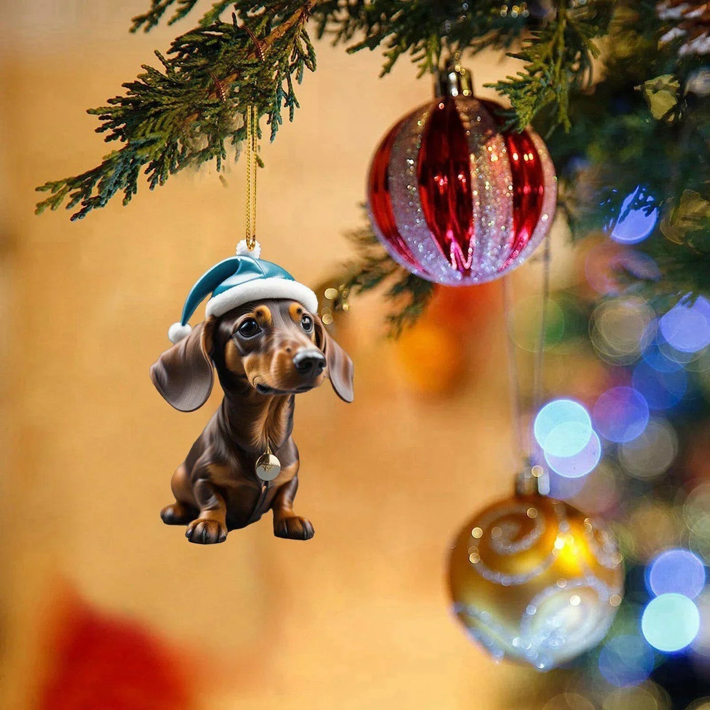 New Christmas 2D Fun Dachshund Dog Pendant Car Rearview Mirror Pendant Car Interior Accessories Christmas Tree Decor for Party