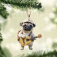 Cartoon Pet Pendant Acrylic Pug Puppy Hanging Ornament for Christmas Tree Car Rearview Mirror Cute Guitar Dog Cartoon for Home