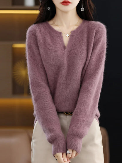 Elegant V-Neck Mink Cashmere Sweater