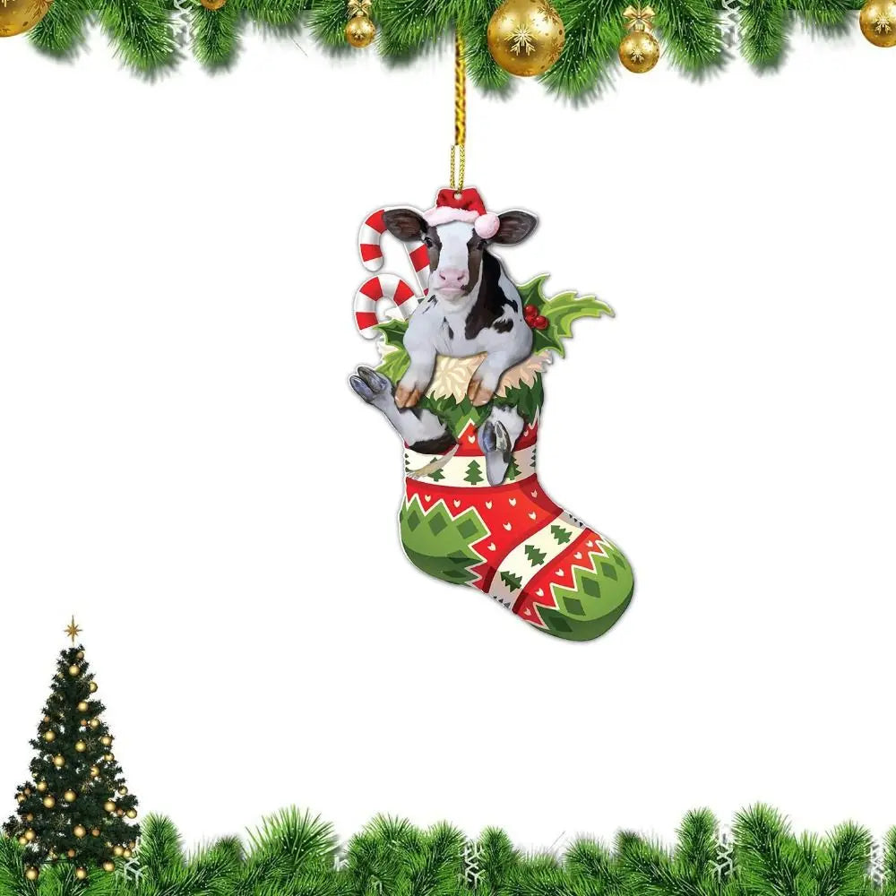 2D Christmas Dog Hanging Ornaments Cartoon Decorative Xmas Tree Dog Charms Dog/Cat Shape Acrylic Puppy Acrylic Pendant