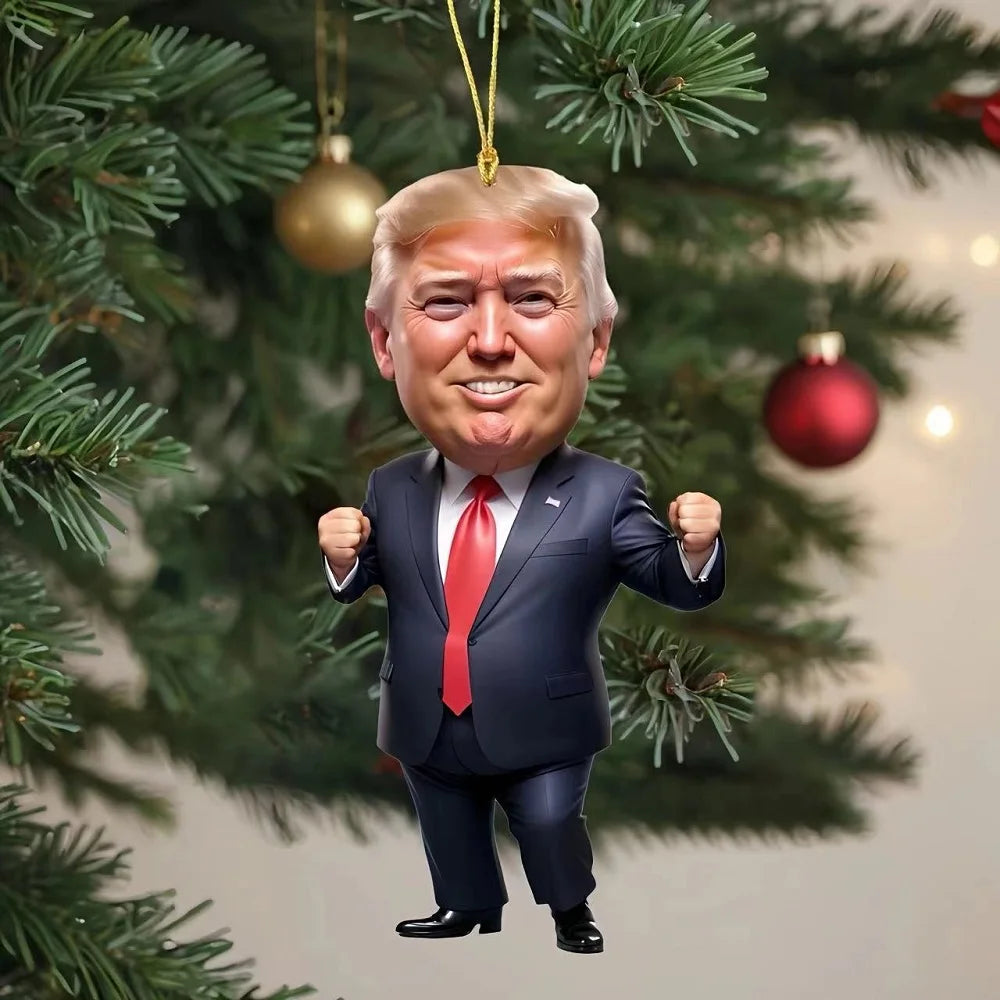 Cartoon Trump Pendant Christmas Tree Pendant Acrylic Funny Donald Trump Pendant Keychain for Car Doll Hanging Xmas Tree Pendants