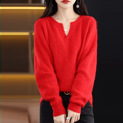 Elegant V-Neck Mink Cashmere Sweater