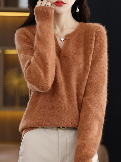 Elegant V-Neck Mink Cashmere Sweater