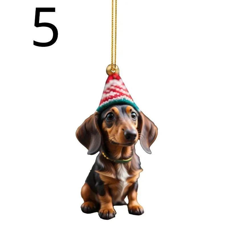 New Christmas 2D Fun Dachshund Dog Pendant Car Rearview Mirror Pendant Car Interior Accessories Christmas Tree Decor for Party