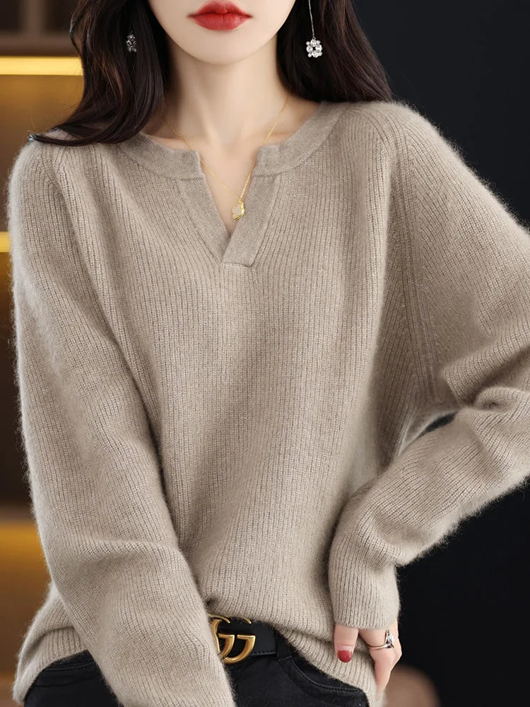 Elegant V-Neck Mink Cashmere Sweater