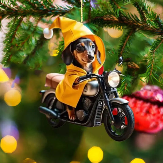 Motorbike Dog Hanging Decoration Acrylic Animal Pendant 2D Flat Home Christmas Tree Car Rearview Mirror Puppy Hanging Ornament