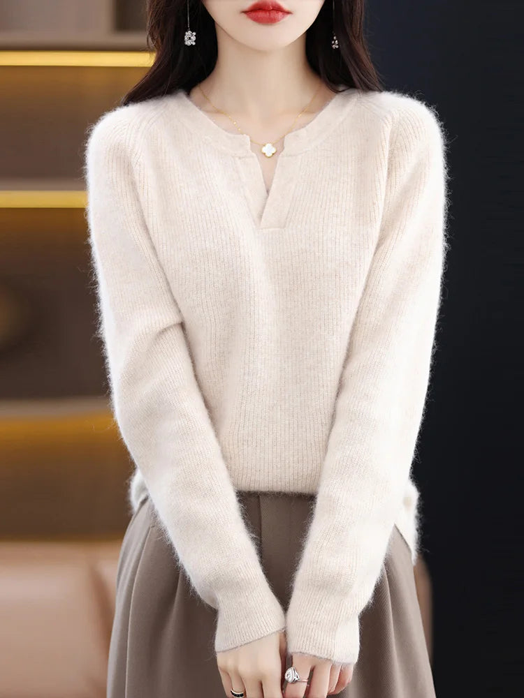 Elegant V-Neck Mink Cashmere Sweater