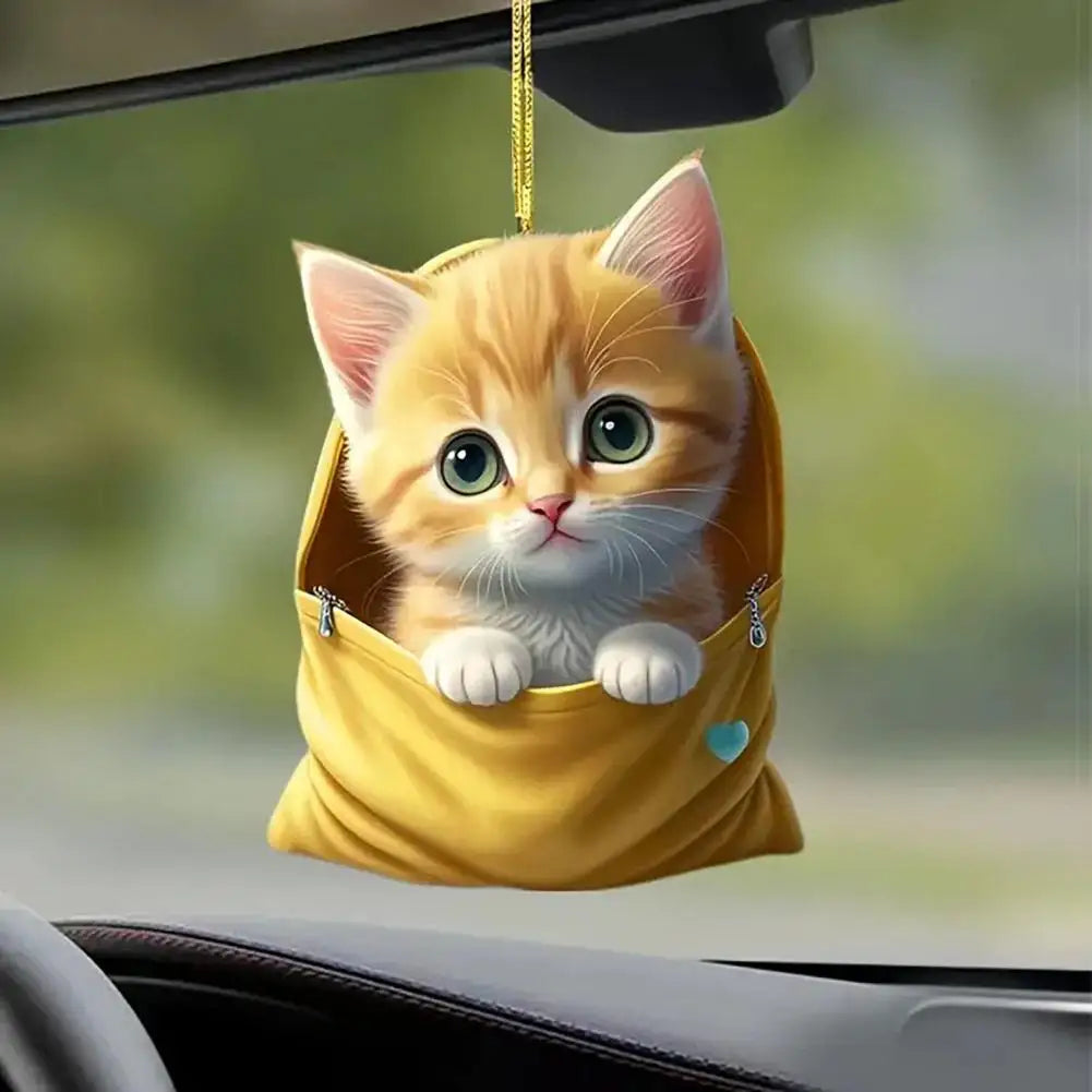 Acrylic 2D Cat Car Hanging Decoration Home Office Backpack Auto Rearview Mirror Cartoon Kitten Animal Hanging Pendant