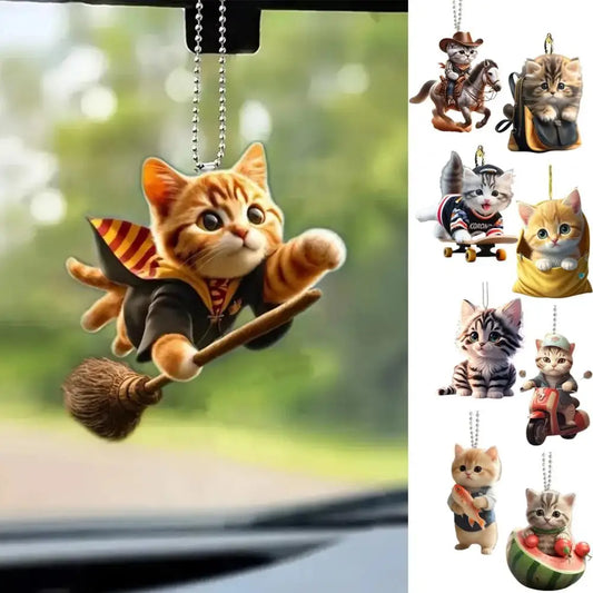 Acrylic 2D Cat Car Hanging Decoration Home Office Backpack Auto Rearview Mirror Cartoon Kitten Animal Hanging Pendant