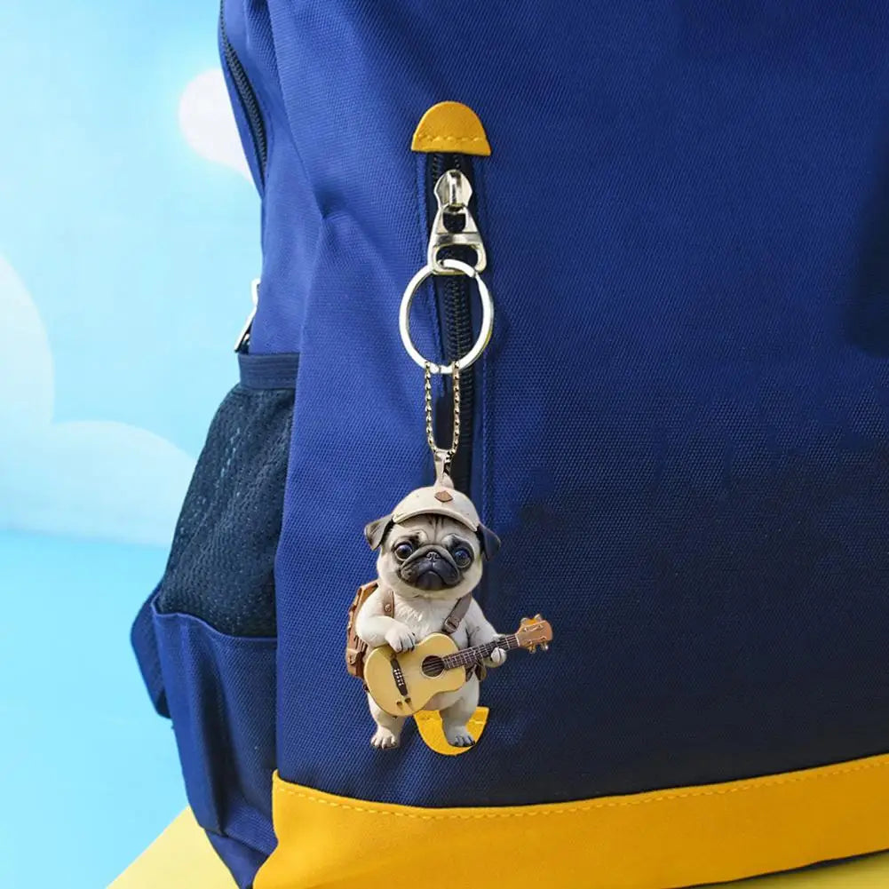 Cartoon Pet Pendant Acrylic Pug Puppy Hanging Ornament for Christmas Tree Car Rearview Mirror Cute Guitar Dog Cartoon for Home