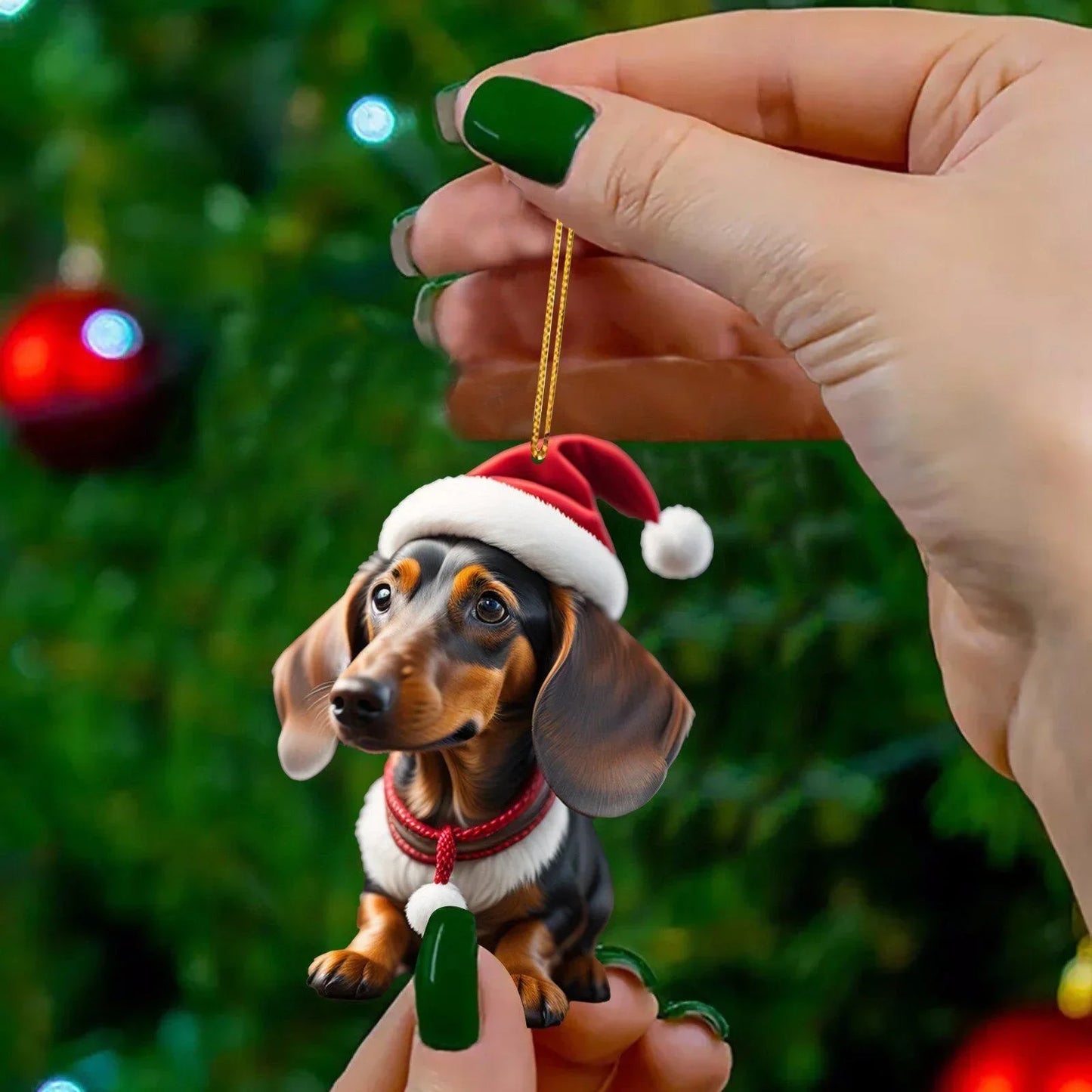 New Christmas 2D Fun Dachshund Dog Pendant Car Rearview Mirror Pendant Car Interior Accessories Christmas Tree Decor for Party