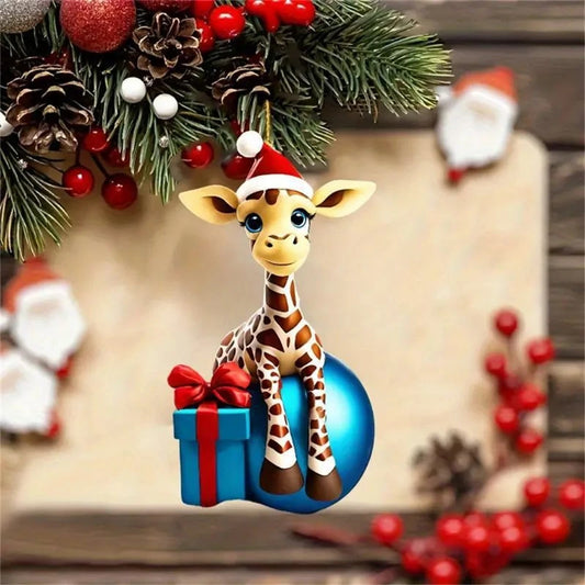 Christmas Modern Home Decoration Hanging Cartoon Giraffe Pattern Christmas Tree Hanging Car Hanging Festive Xmas New Year 2025