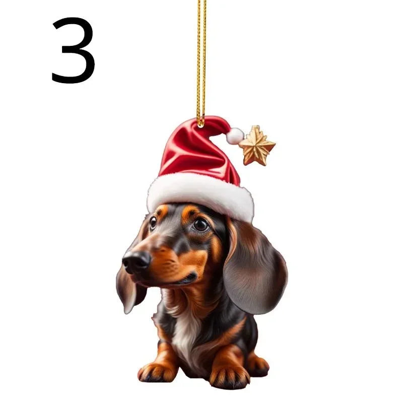 New Christmas 2D Fun Dachshund Dog Pendant Car Rearview Mirror Pendant Car Interior Accessories Christmas Tree Decor for Party