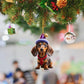 New Christmas 2D Fun Dachshund Dog Pendant Car Rearview Mirror Pendant Car Interior Accessories Christmas Tree Decor for Party