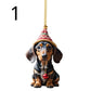 New Christmas 2D Fun Dachshund Dog Pendant Car Rearview Mirror Pendant Car Interior Accessories Christmas Tree Decor for Party