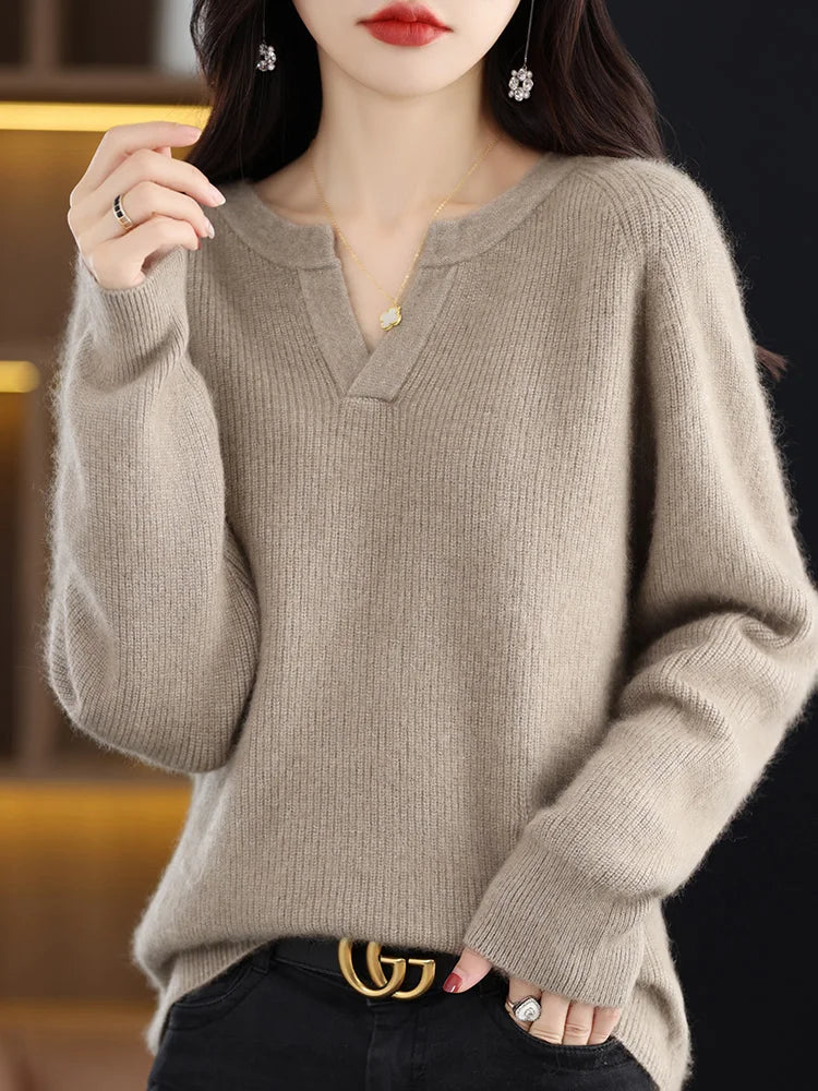 Elegant V-Neck Mink Cashmere Sweater