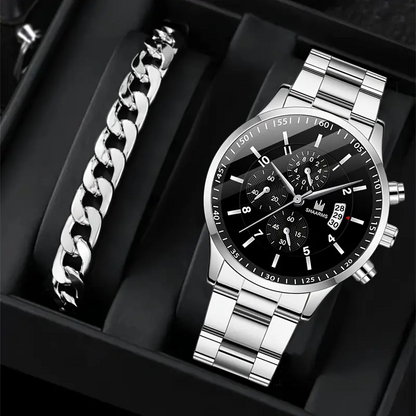 Timeless Stainless Steel Watch & Bracelet Set (Buy 2 Get 1 Free)